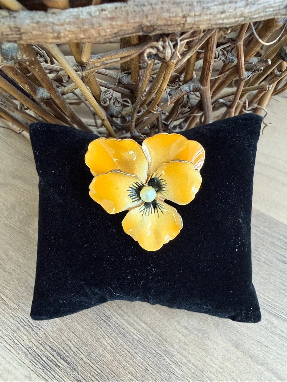 Vintage Yellow Enamel Flower Brooch